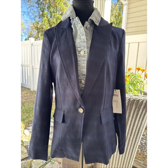 Blue Revival Medium M Ibiza Blue Beard Plaid Double Layer Veronica Blazer NEW - Picture 6 of 16
